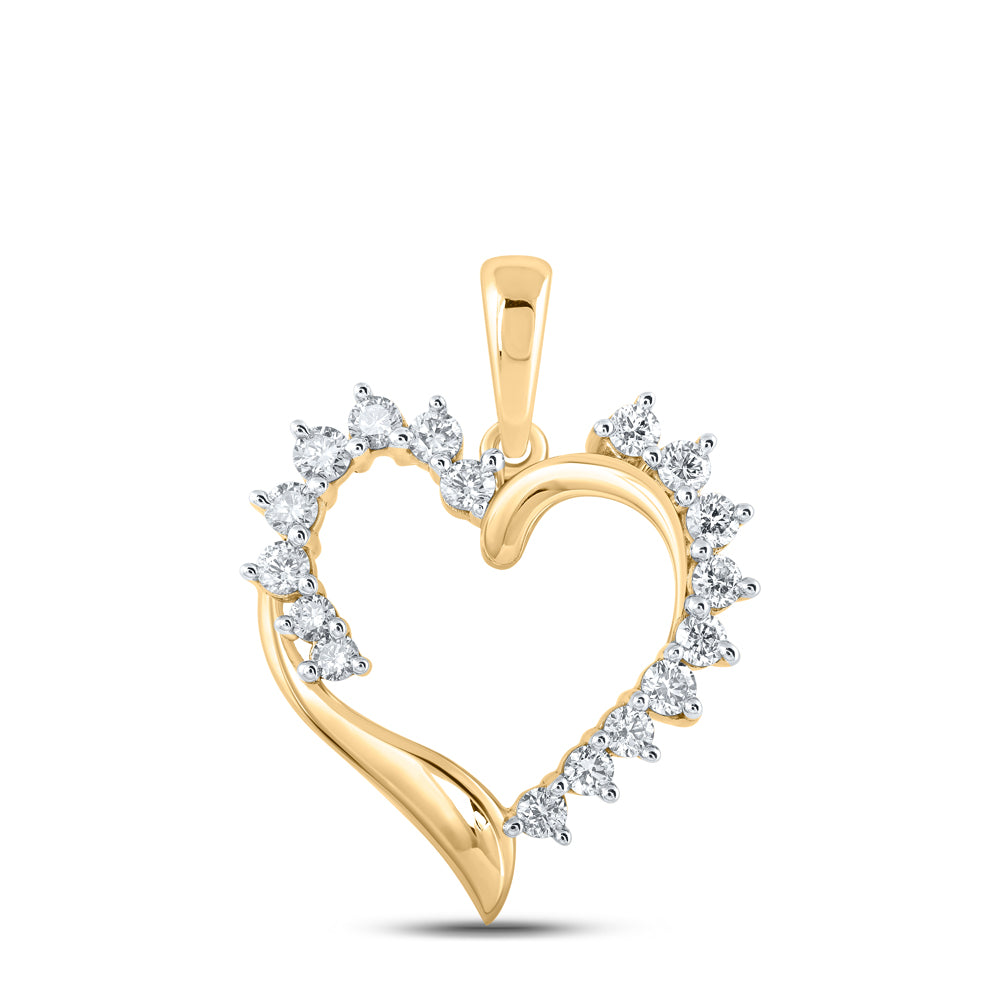 10kt Yellow Gold Womens Round Diamond Heart Pendant 1/2 Cttw