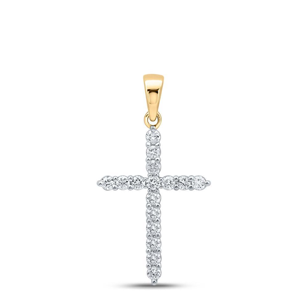 10kt Yellow Gold Womens Round Diamond Cross Pendant 1/4 Cttw