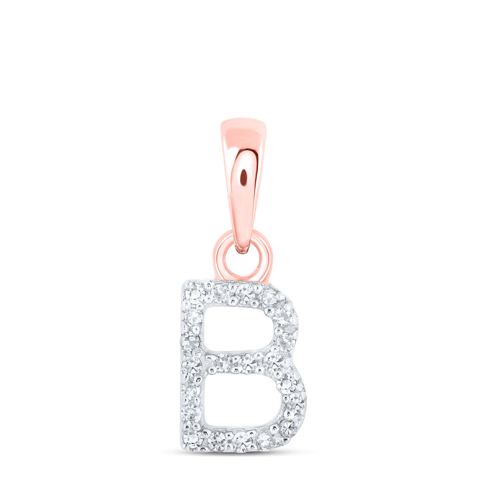 10kt Rose Gold Womens Round Diamond B Initial Letter Pendant 1/20 Cttw