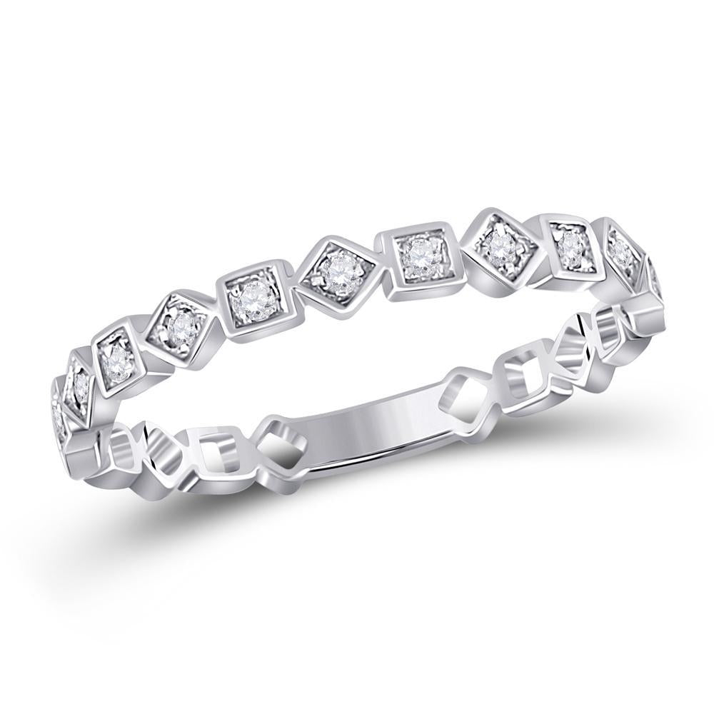 10kt White Gold Womens Round Diamond Squares Stackable Band Ring 1/10 Cttw