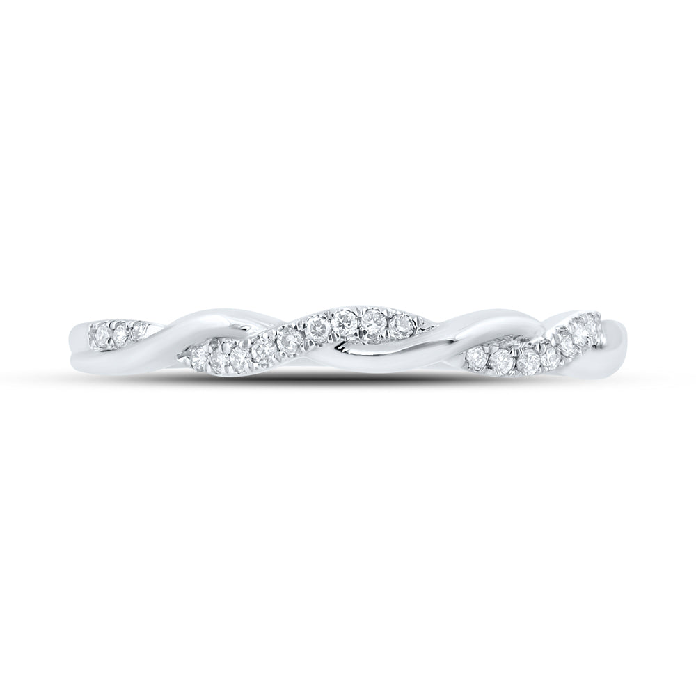 10kt White Gold Womens Round Diamond Twist Stackable Band Ring 1/12 Cttw