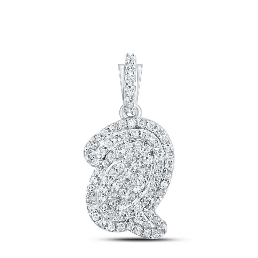 10kt White Gold Womens Round Diamond Q Initial Letter Pendant 1/5 Cttw