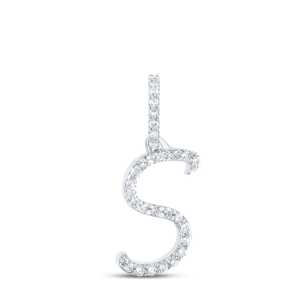 10kt White Gold Womens Round Diamond S Initial Letter Pendant 1/10 Cttw