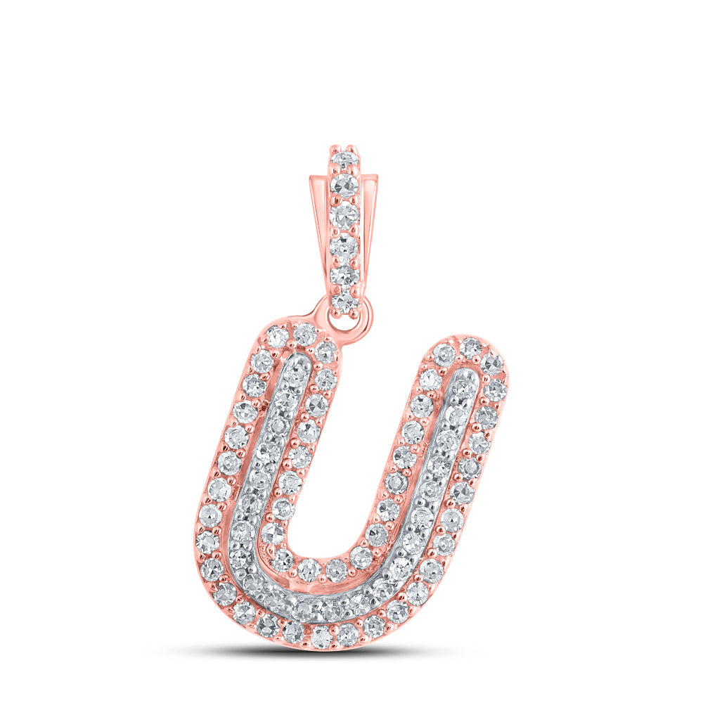 10kt Rose Gold Womens Round Diamond U Initial Letter Pendant 1/5 Cttw