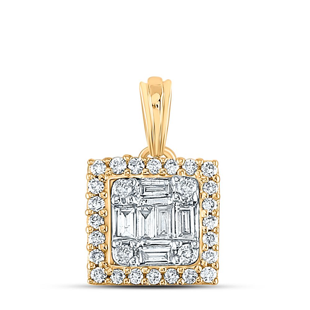 14kt Yellow Gold Womens Baguette Diamond Square Pendant 1/5 Cttw