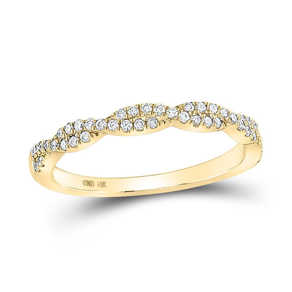 14kt Yellow Gold Womens Round Diamond Twist Stackable Band Ring 1/4 Cttw