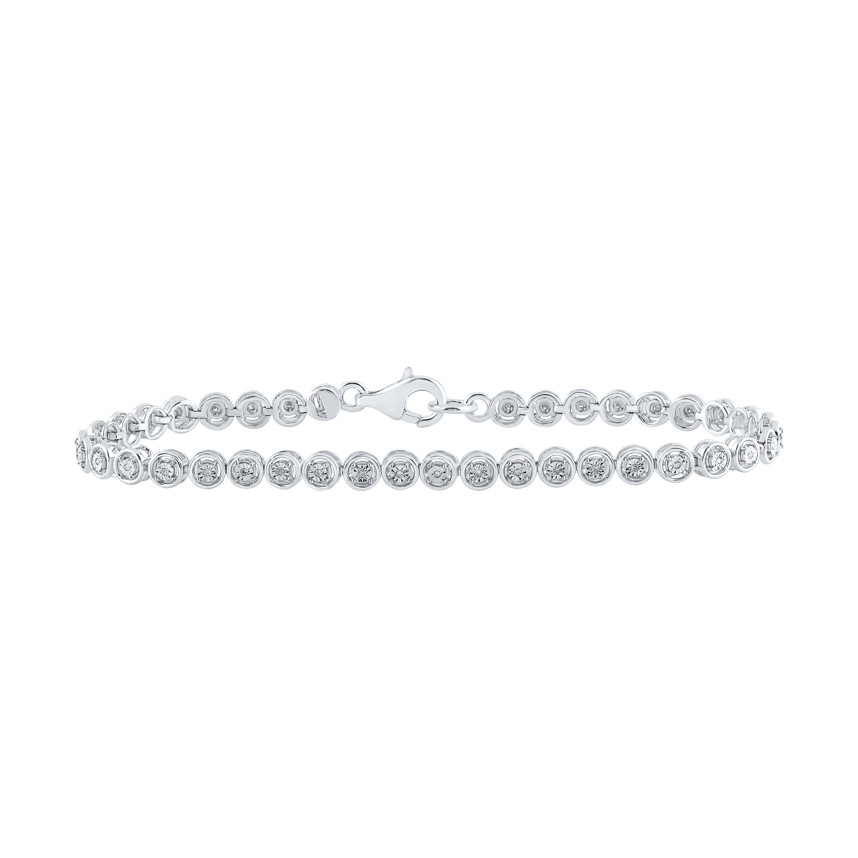 Sterling Silver Womens Round Diamond Fashion Bracelet 1/10 Cttw