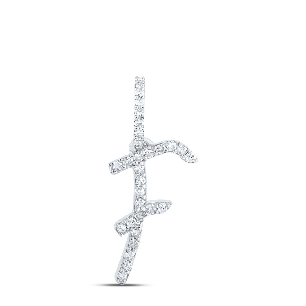 10kt White Gold Womens Round Diamond F Initial Letter Pendant 1/8 Cttw