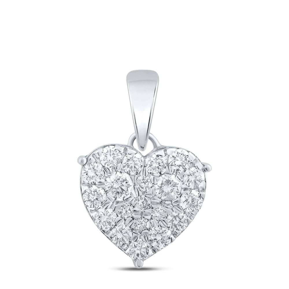 10kt White Gold Womens Round Diamond Heart Pendant 3/4 Cttw