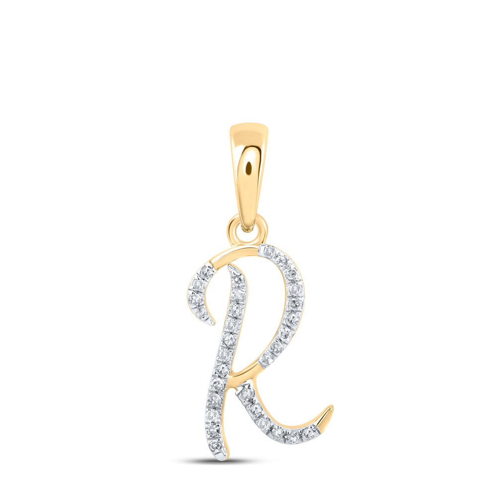 10kt Yellow Gold Womens Round Diamond R Initial Letter Pendant 1/10 Cttw