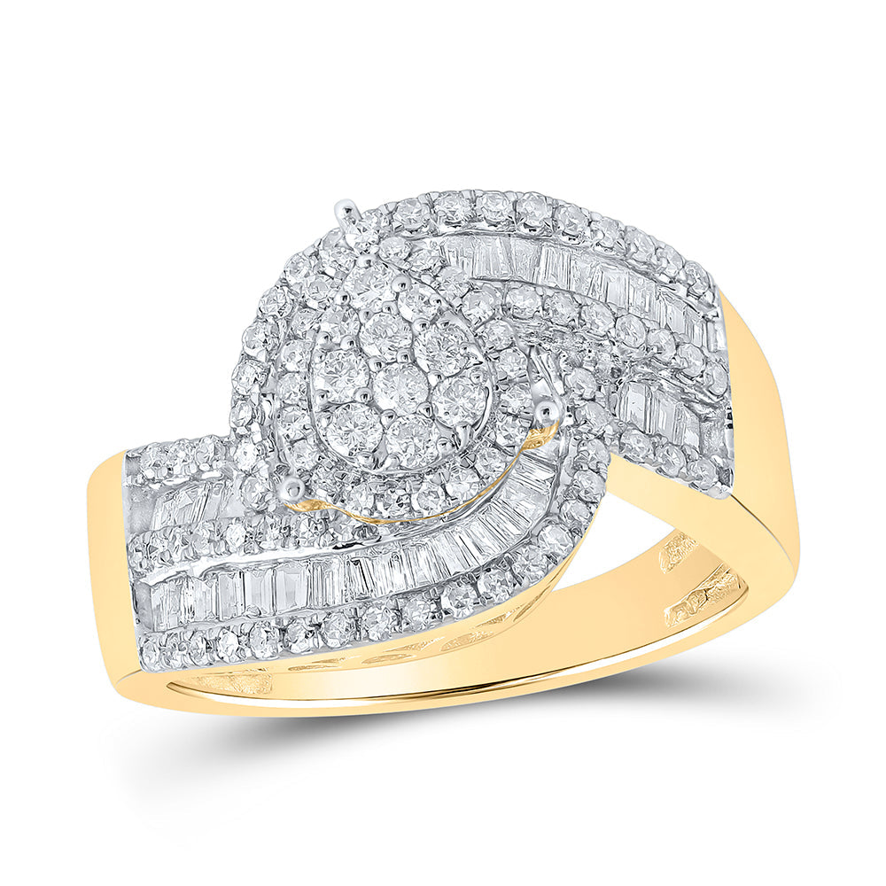 10kt Yellow Gold Womens Round Diamond Cluster Ring 1 Cttw