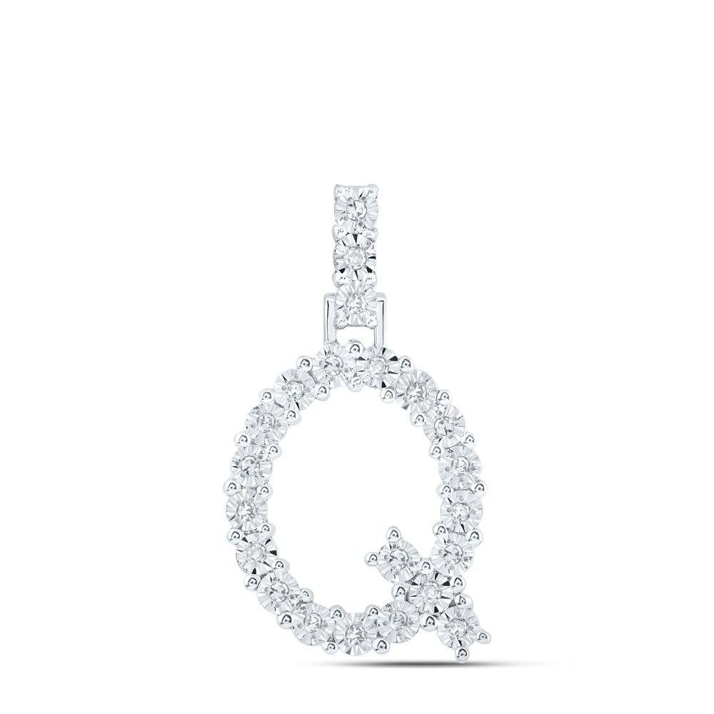 10kt White Gold Womens Round Diamond Q Initial Letter Pendant 1/10 Cttw