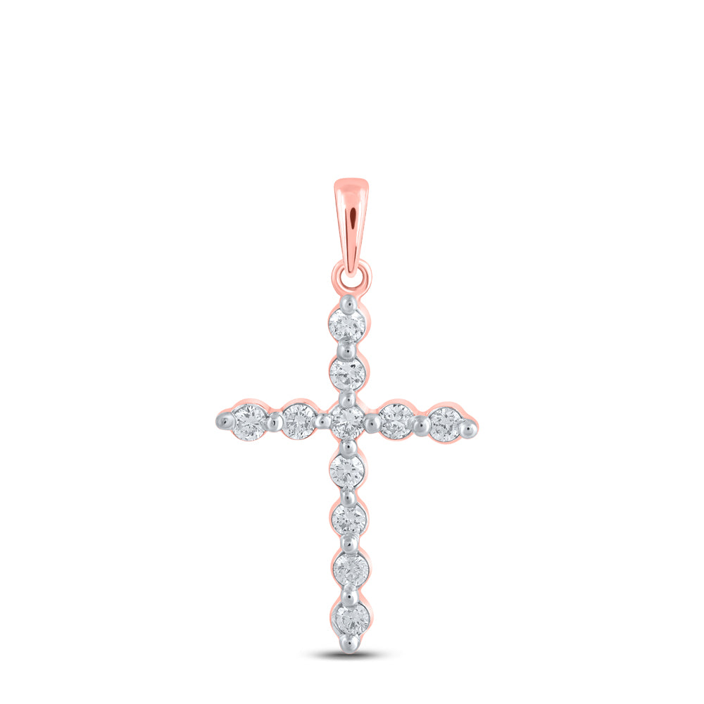 10kt Rose Gold Womens Round Diamond Cross Pendant 1/3 Cttw