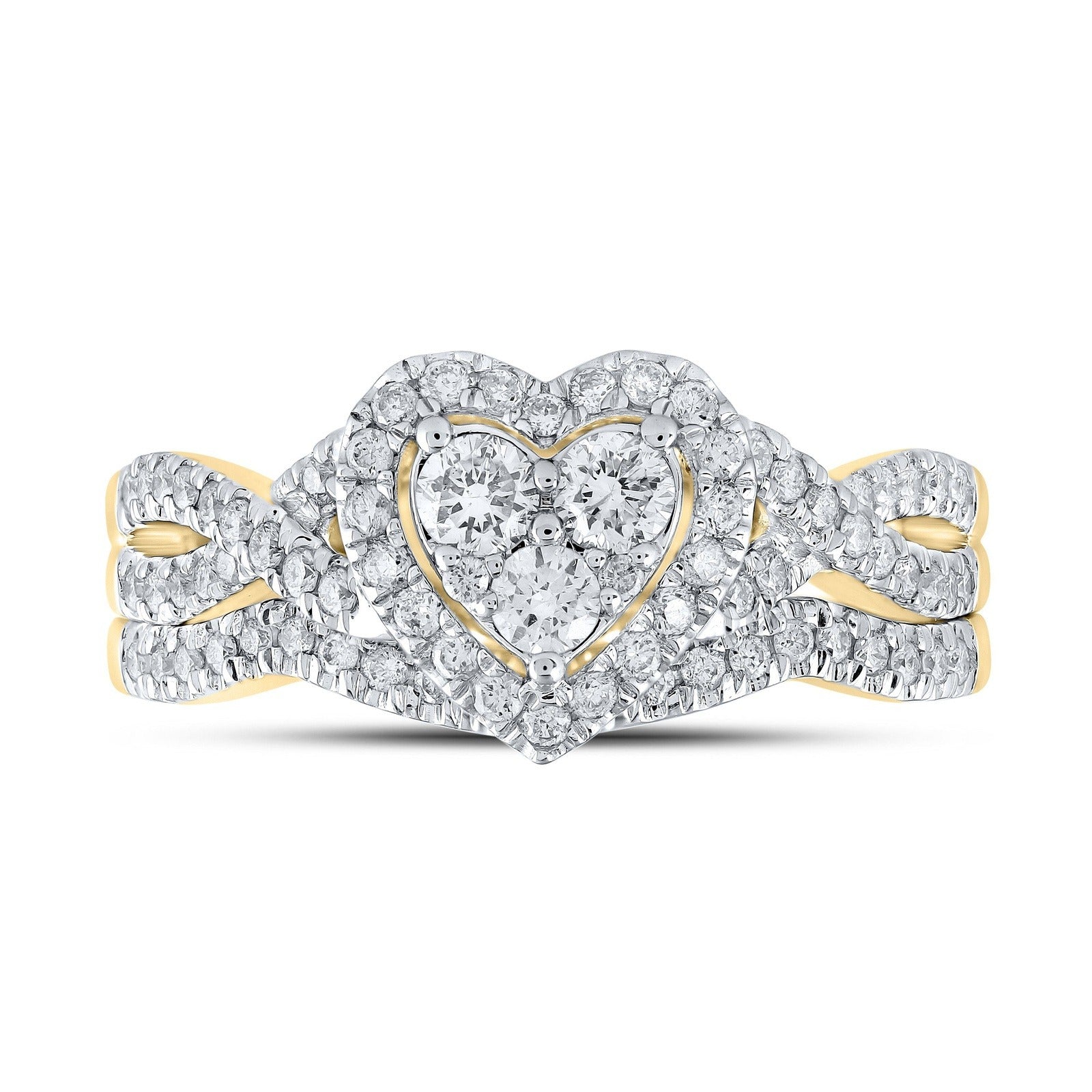 10kt Yellow Gold Round Diamond Heart Bridal Wedding Ring Band Set 5/8 Cttw