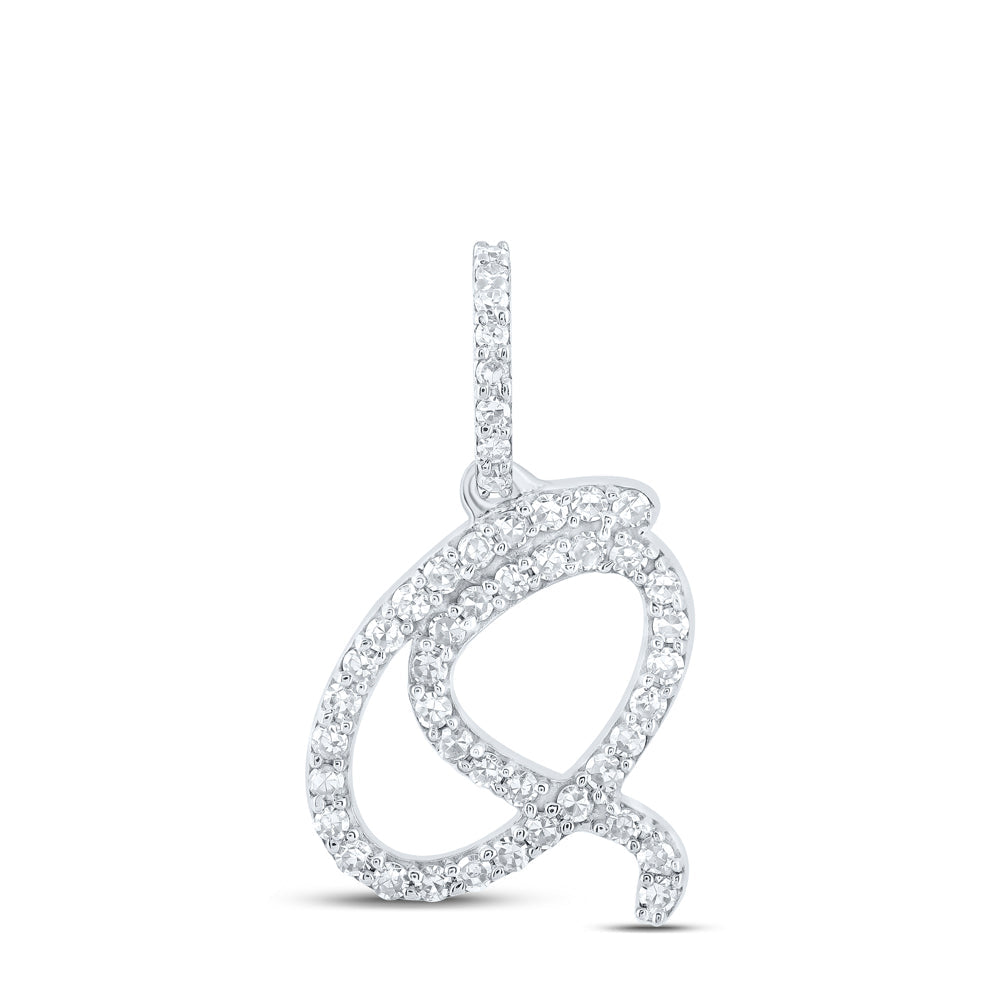 10kt White Gold Womens Round Diamond Q Initial Letter Pendant 1/5 Cttw