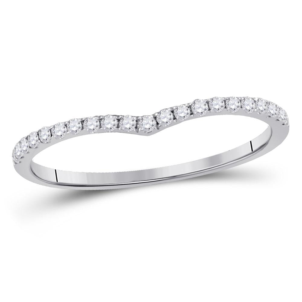 10kt White Gold Womens Round Diamond Chevron Stackable Band Ring 1/6 Cttw