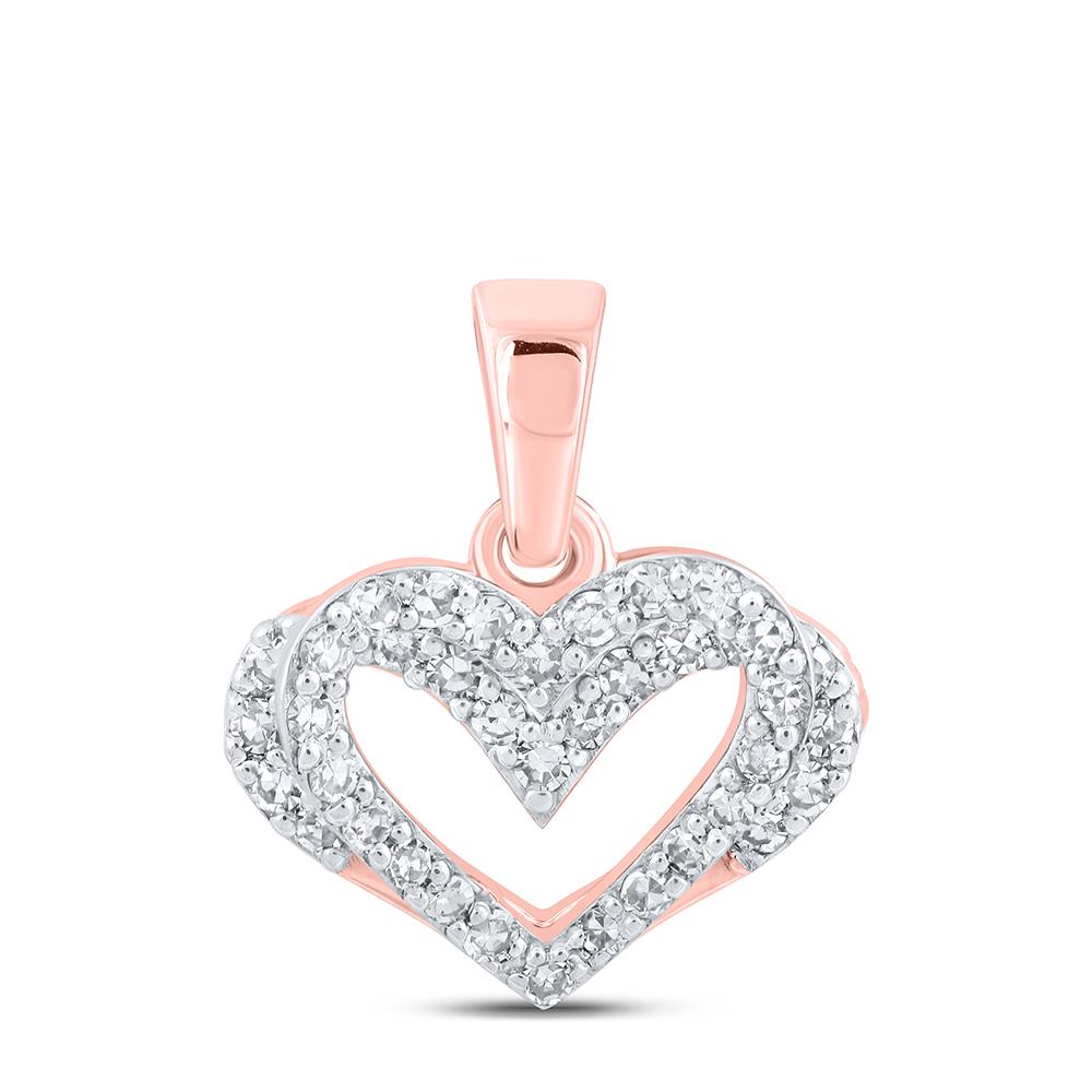 10kt Rose Gold Womens Round Diamond Heart Pendant 1/4 Cttw