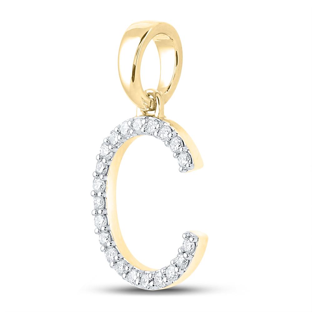 10kt Yellow Gold Womens Round Diamond C Initial Letter Pendant 1/5 Cttw