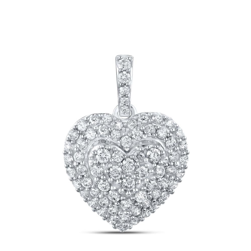 10kt White Gold Womens Round Diamond Heart Pendant 7/8 Cttw