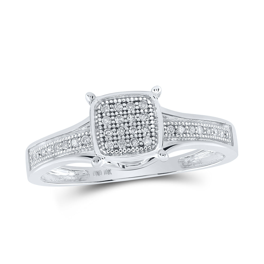 10kt White Gold Womens Round Diamond Square Ring 1/10 Cttw