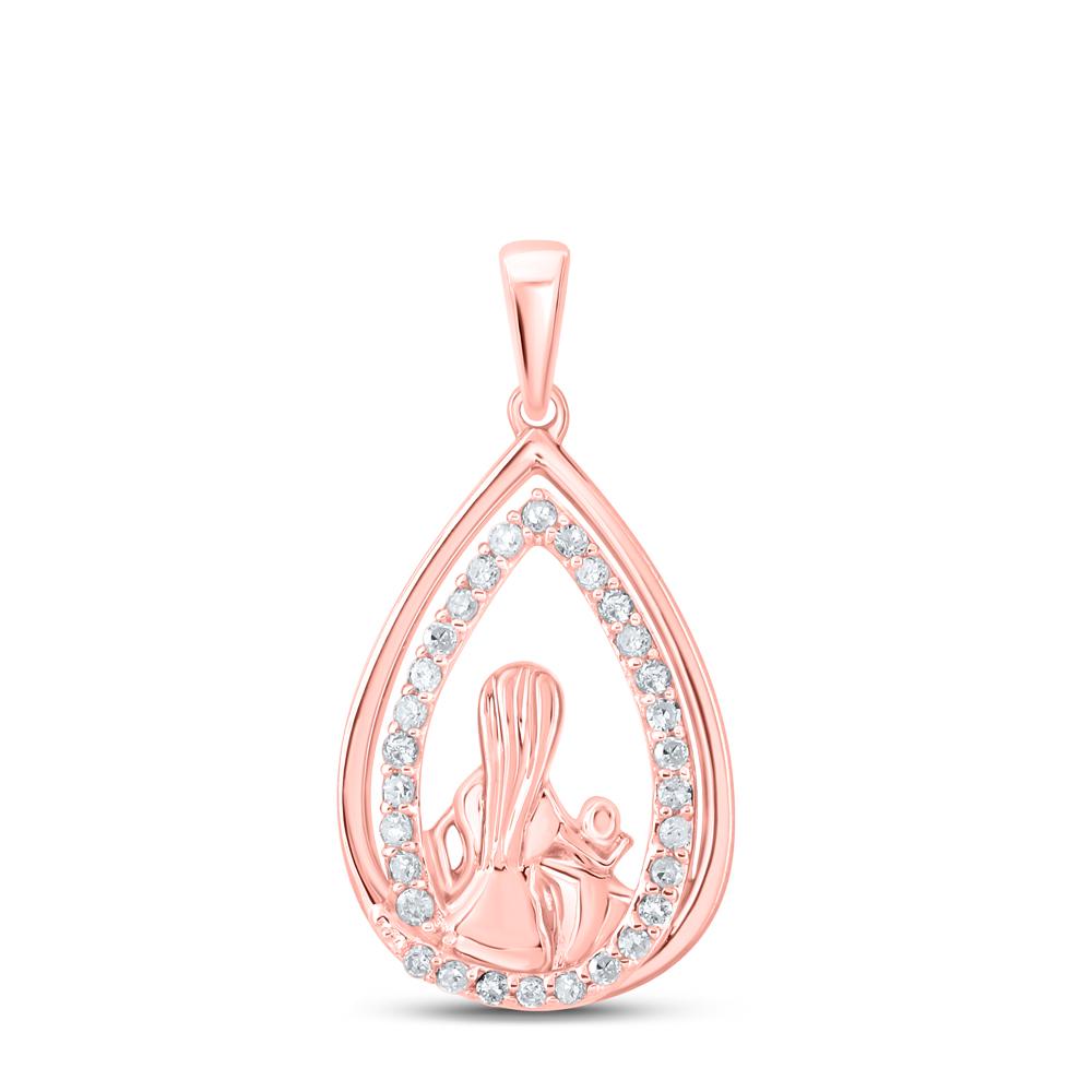 10kt Rose Gold Womens Round Diamond Child Mom Pendant 1/5 Cttw