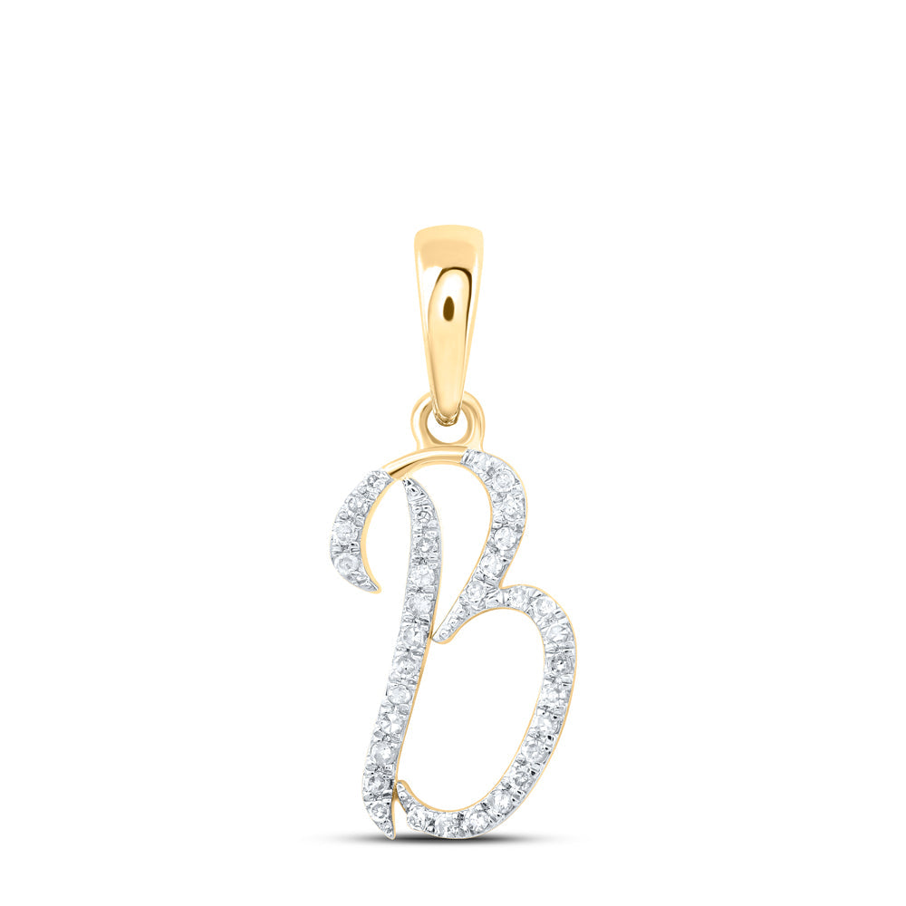 10kt Yellow Gold Womens Round Diamond B Initial Letter Pendant 1/10 Cttw