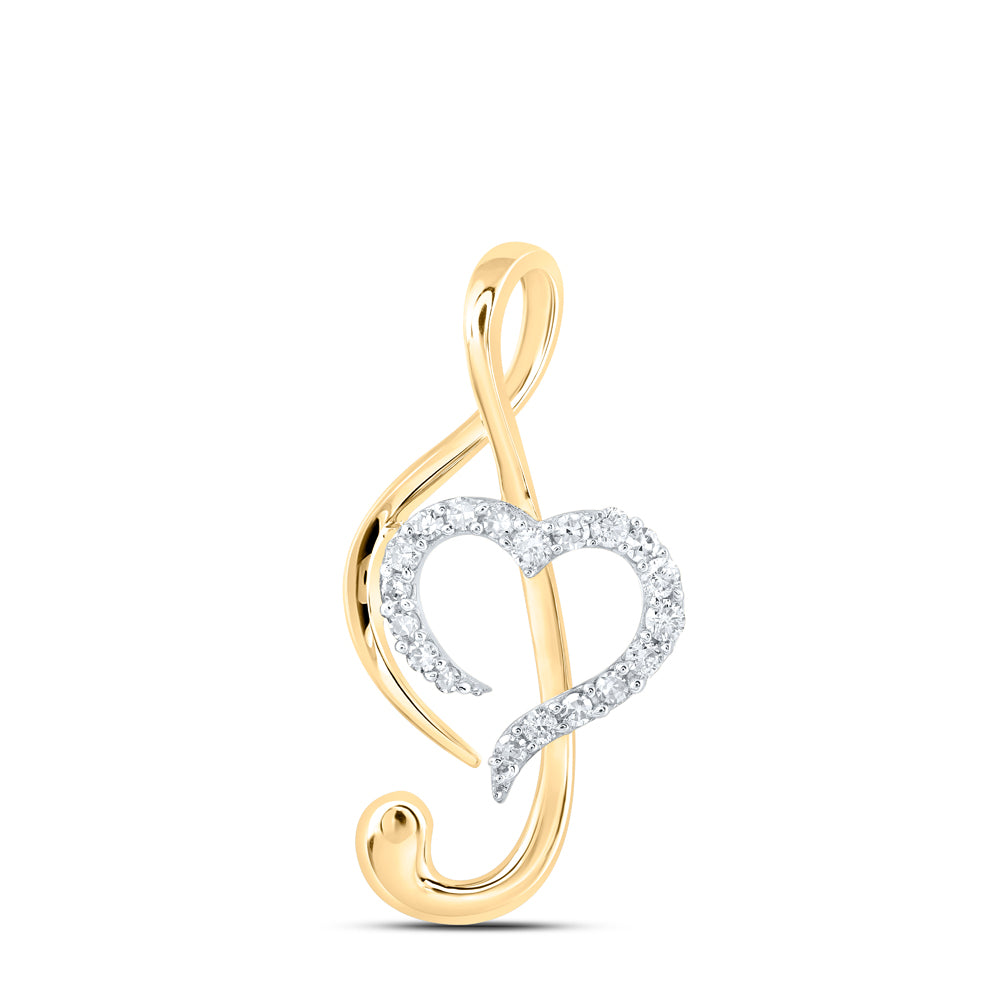 10kt Yellow Gold Womens Round Diamond Treble Heart Pendant 1/6 Cttw