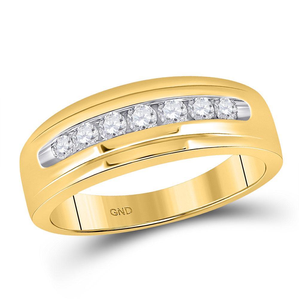 10kt Yellow Gold Mens Round Diamond Wedding Single Row Band Ring 1/2 Cttw