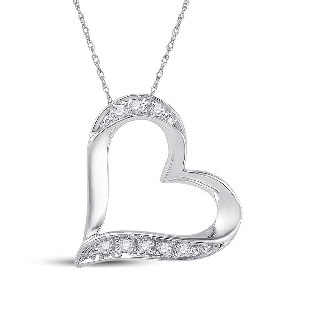 10kt White Gold Womens Round Diamond Heart Outline Pendant .03 Cttw