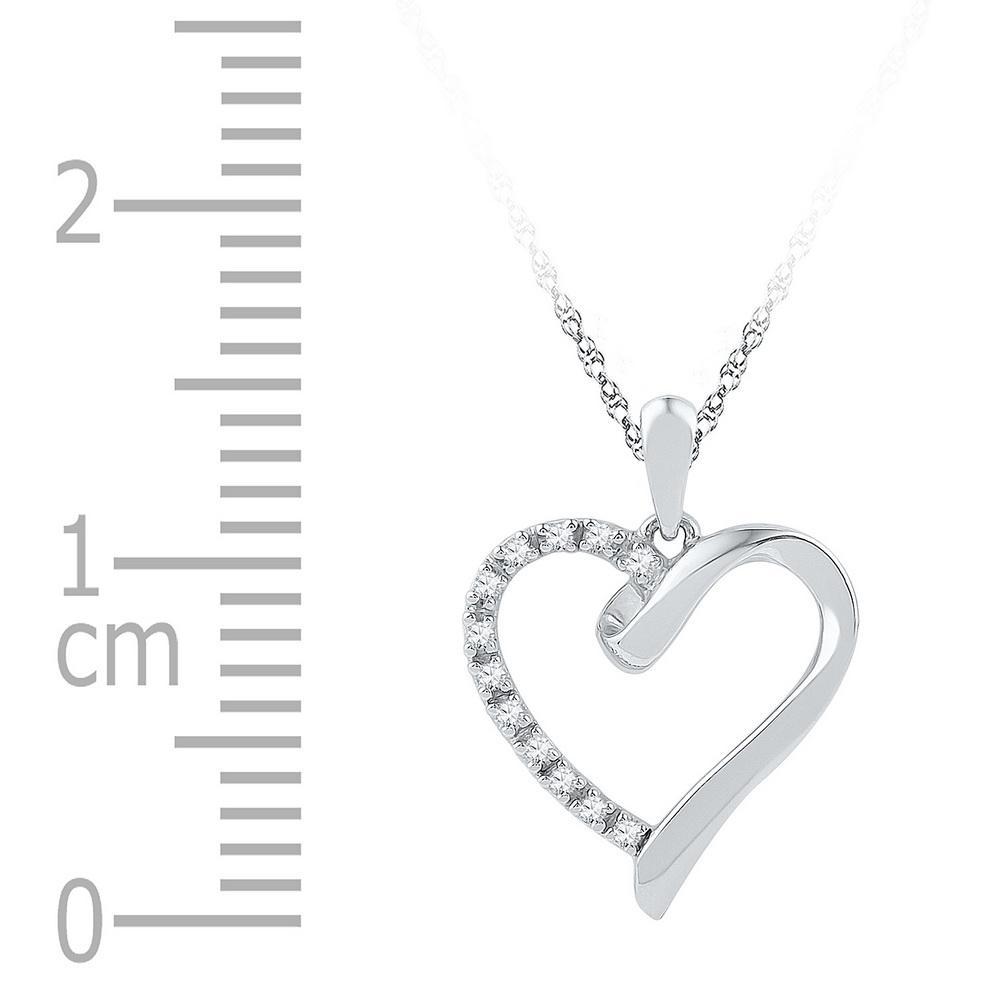 Sterling Silver Womens Round Diamond Heart Pendant 1/20 Cttw