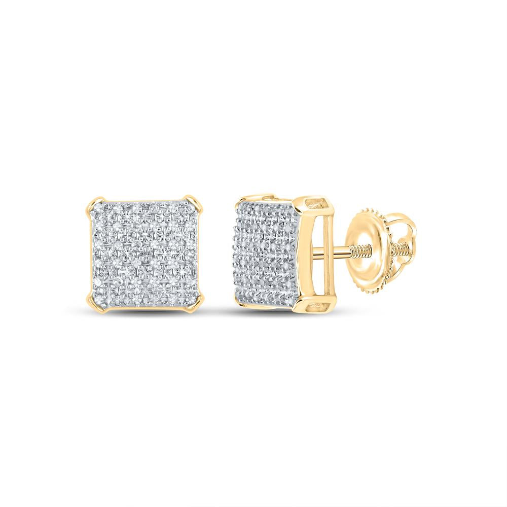 10kt Yellow Gold Mens Round Diamond Square Earrings 1/5 Cttw