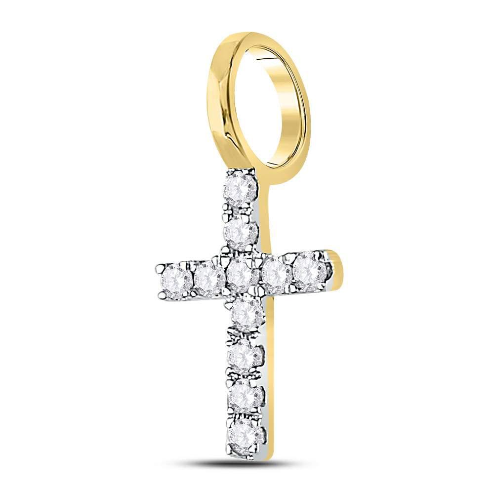 14kt Yellow Gold Womens Round Diamond Dainty Cross Pendant 1/10 Cttw