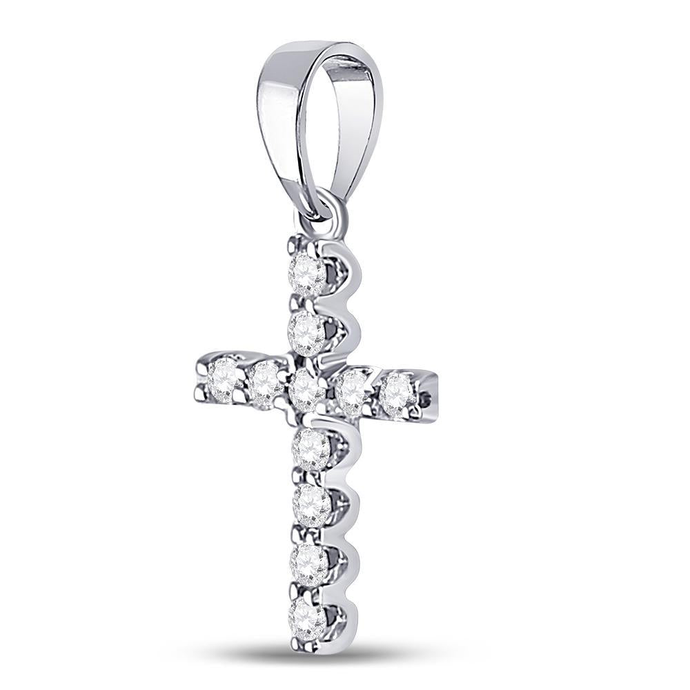 14kt White Gold Womens Round Diamond Faith Cross Pendant 1/5 Cttw