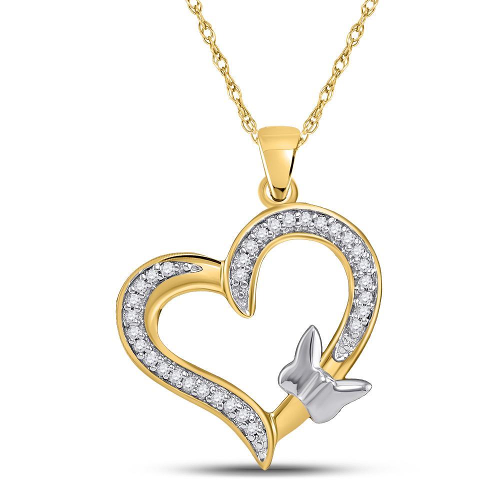 10kt Yellow Gold Womens Round Diamond Butterfly Heart Pendant 1/10 Cttw