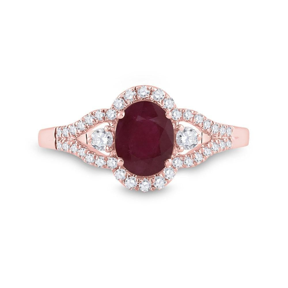 14kt Rose Gold Womens Oval Ruby Solitaire Diamond Ring 1-5/8 Cttw