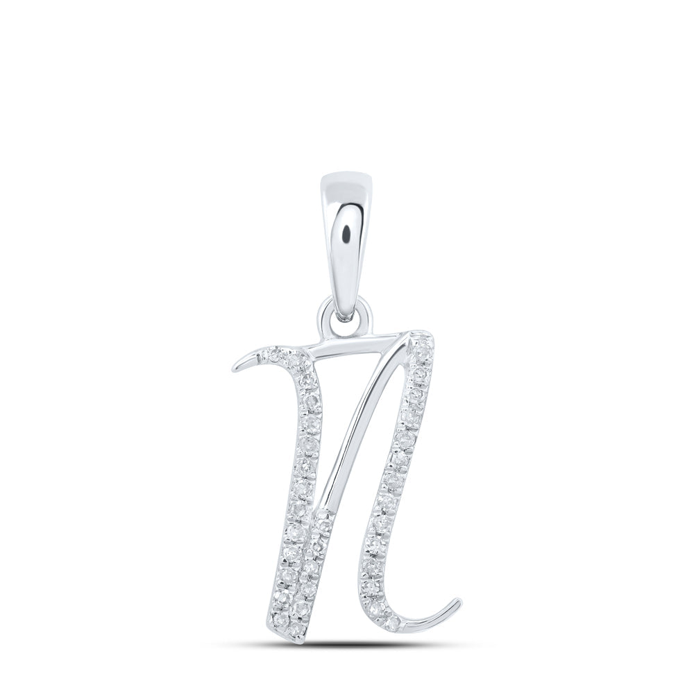 10kt White Gold Womens Round Diamond N Initial Letter Pendant 1/10 Cttw