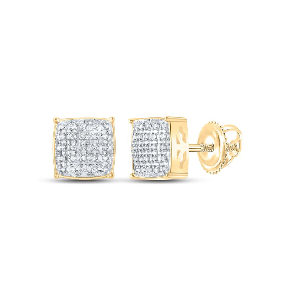 10kt Yellow Gold Mens Round Diamond Square Earrings 1/8 Cttw