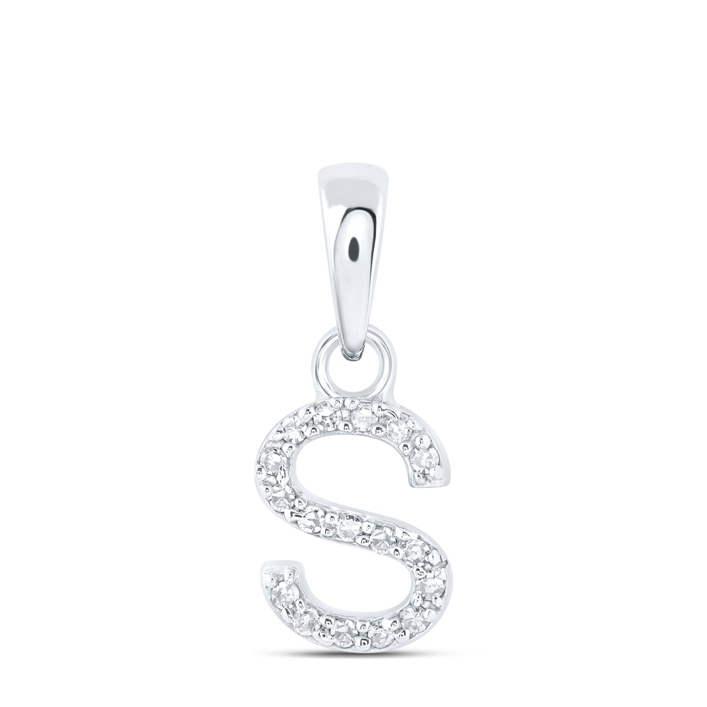 10kt White Gold Womens Round Diamond S Initial Letter Pendant 1/20 Cttw