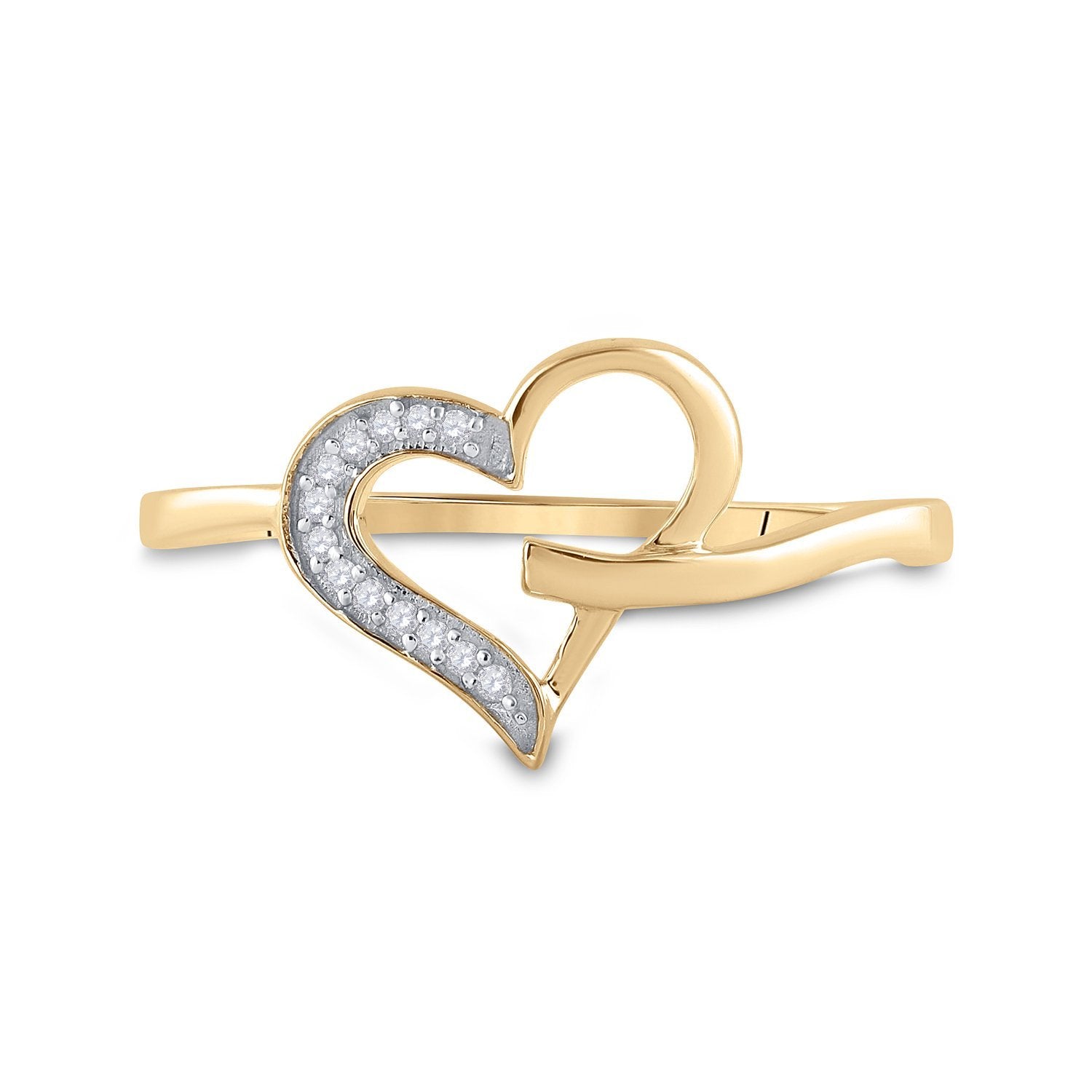 10kt Yellow Gold Womens Round Diamond Heart Ring 1/20 Cttw