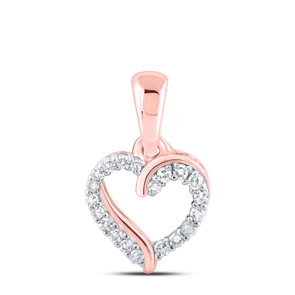 10kt Rose Gold Womens Round Diamond Heart Pendant 1/12 Cttw