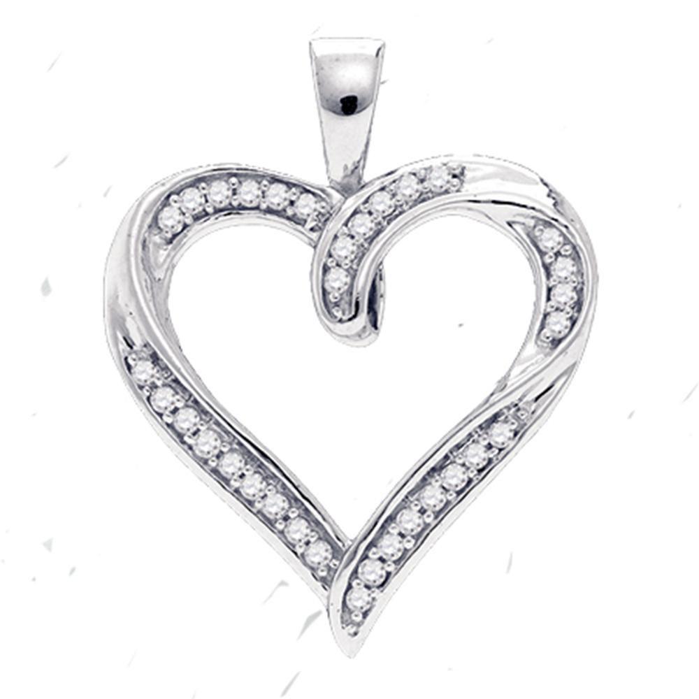 10kt White Gold Womens Round Diamond Heart Pendant 1/10 Cttw