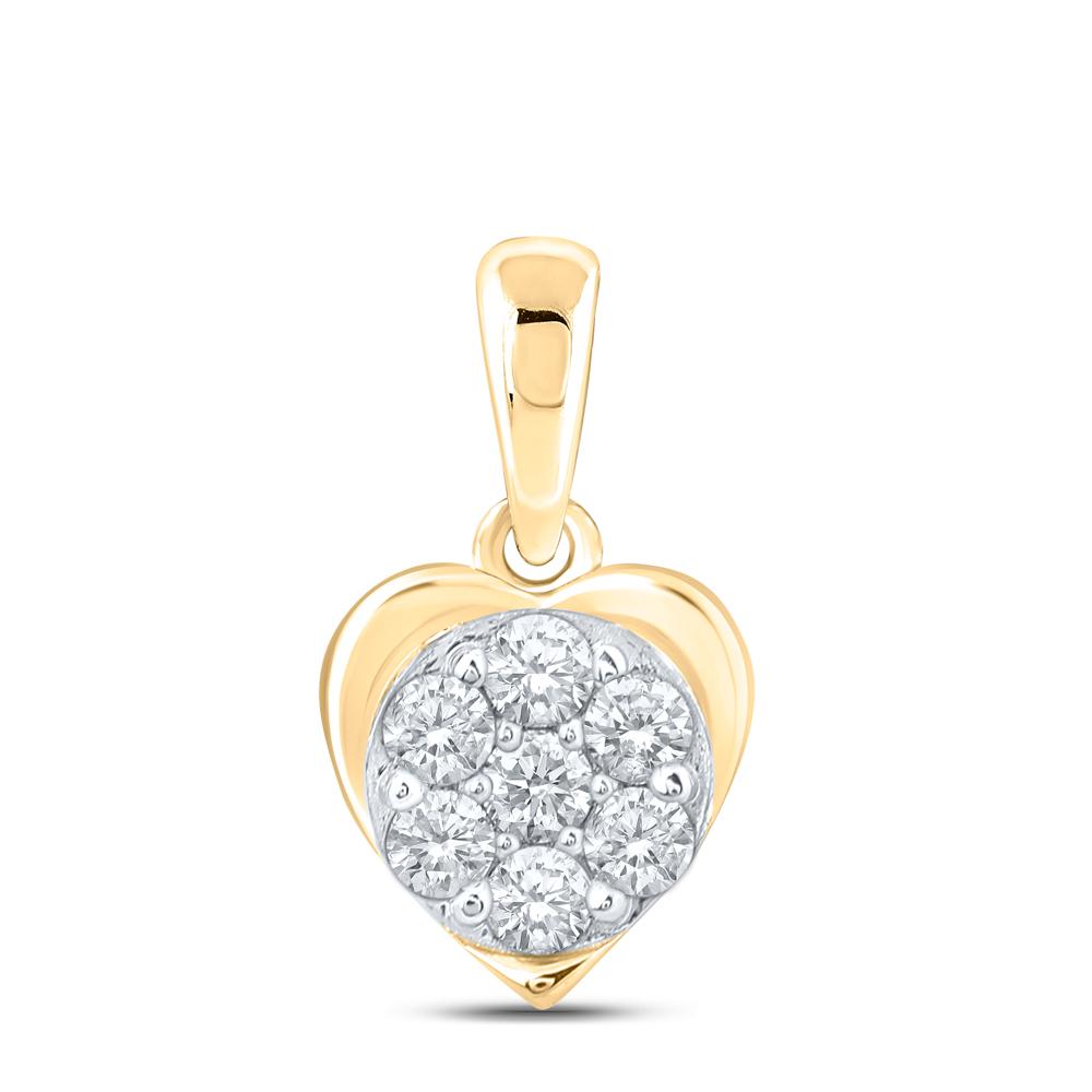 10kt Yellow Gold Womens Round Diamond Heart Pendant 1/4 Cttw