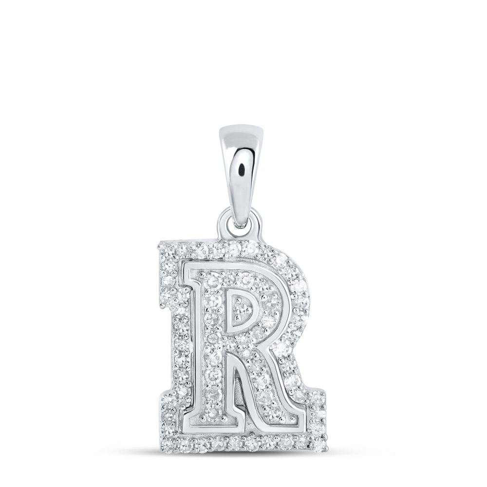 10kt White Gold Womens Round Diamond R Initial Letter Pendant 1/5 Cttw