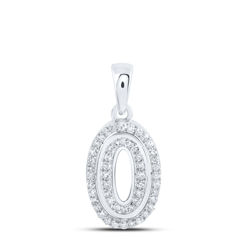 10kt White Gold Womens Round Diamond O Initial Letter Pendant 1/6 Cttw