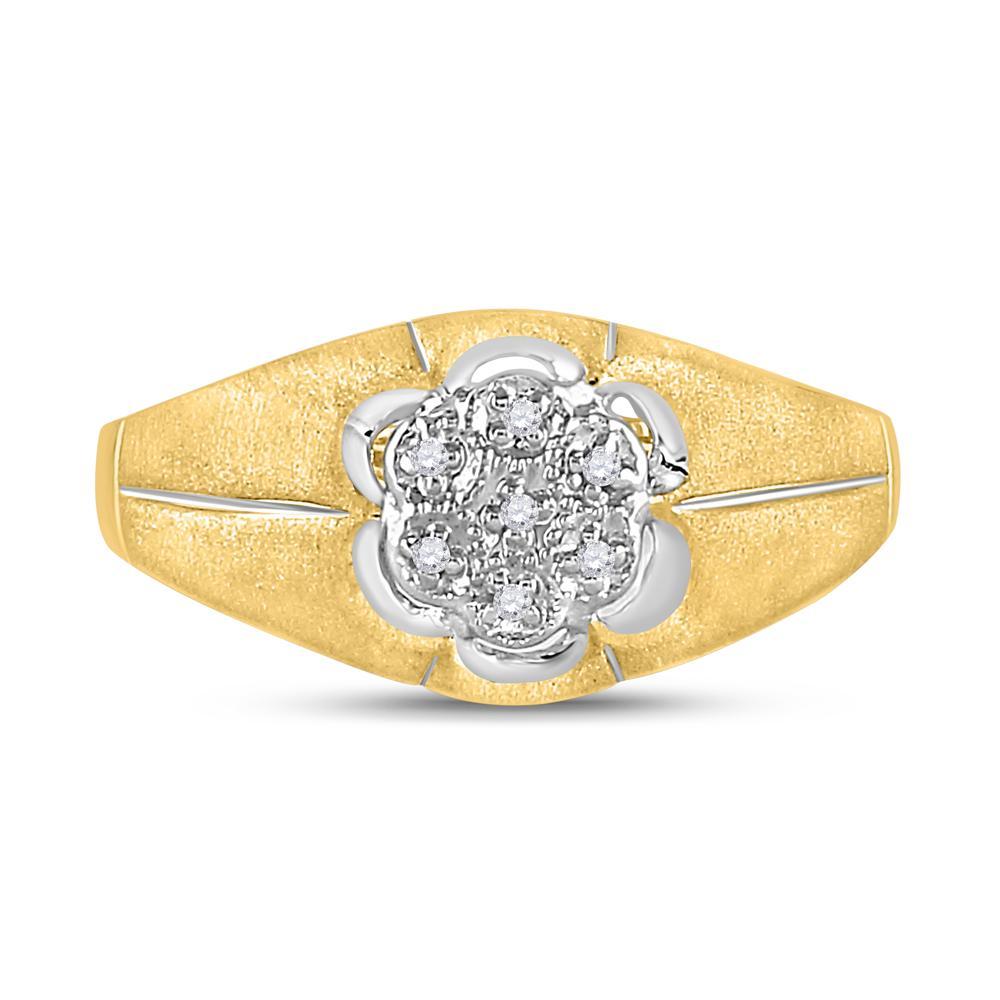 10kt Yellow Gold Mens Round Diamond Matte Flower Cluster Ring .02 Cttw