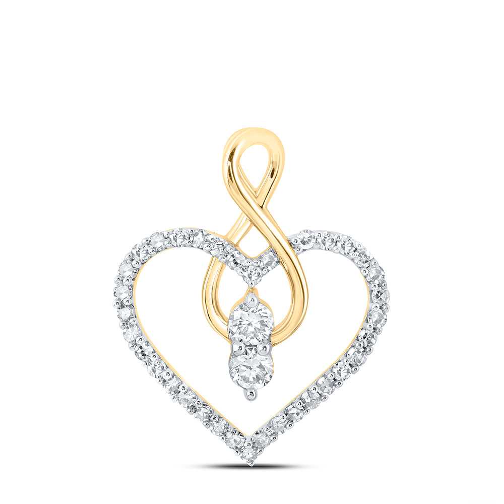 10kt Yellow Gold Womens Round Diamond Heart Pendant 1/3 Cttw