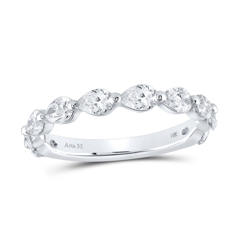 14kt White Gold Womens Pear Diamond Horizontal Sideways Row Band Ring 1-1/2 Cttw