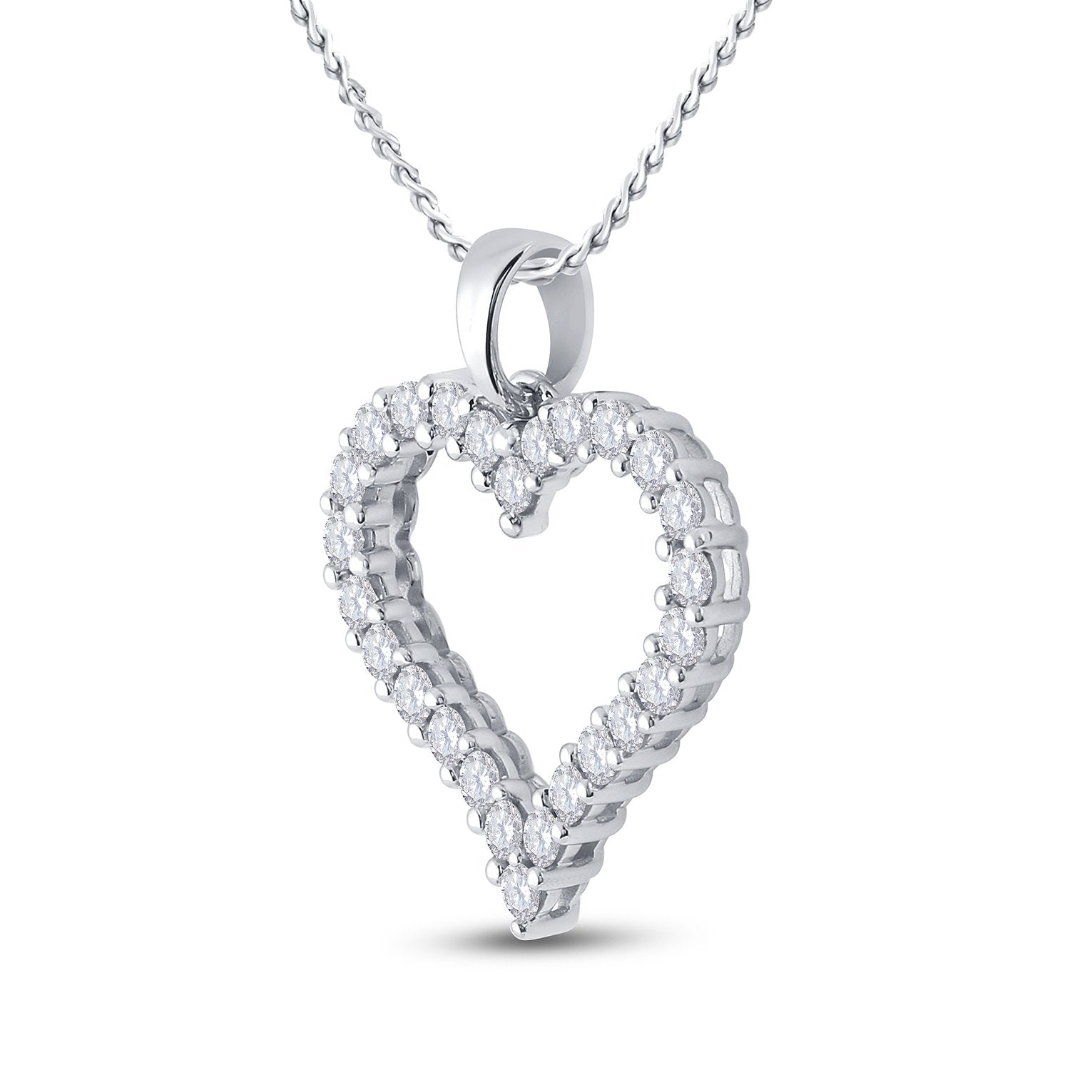 14kt White Gold Womens Round Diamond Outline Heart Pendant 1 Cttw