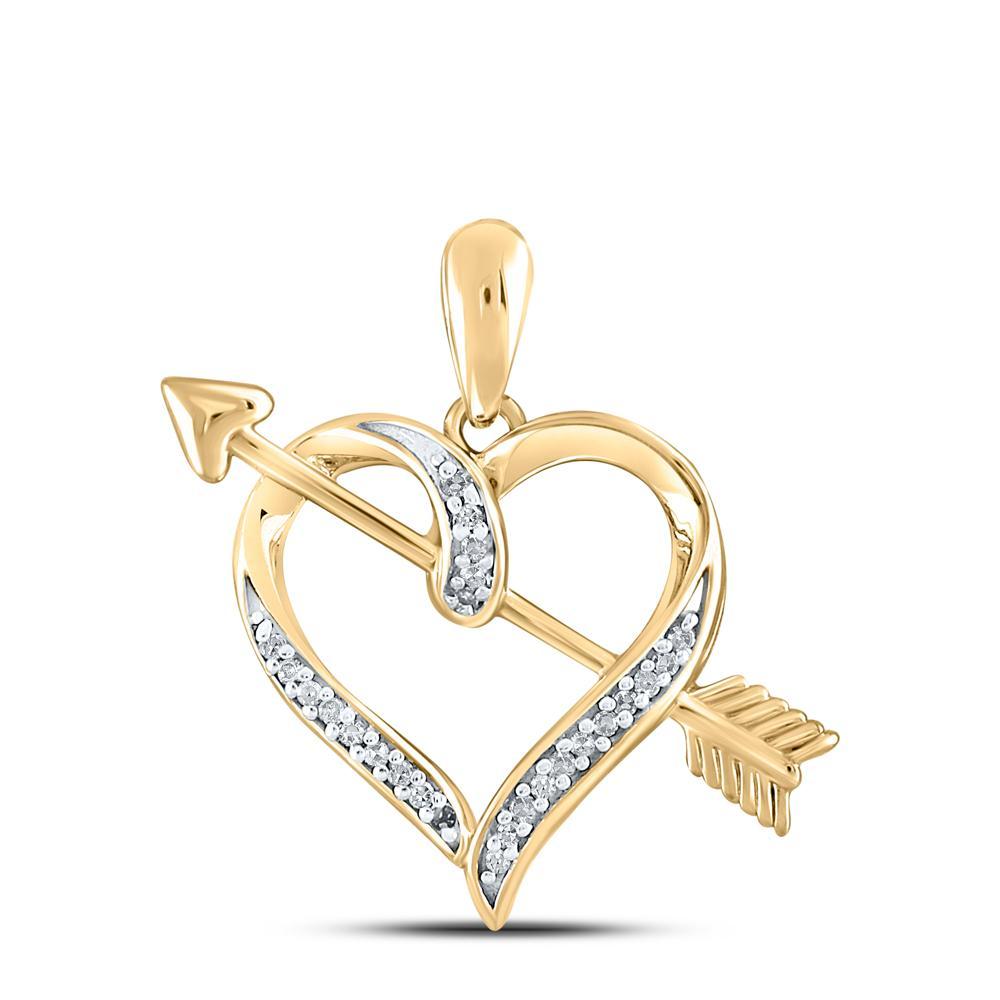 10kt Yellow Gold Womens Round Diamond Heart Arrow Pendant 1/12 Cttw