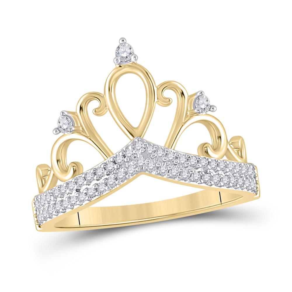 10kt Yellow Gold Womens Round Diamond Crown Tiara Fashion Ring 1/5 Cttw